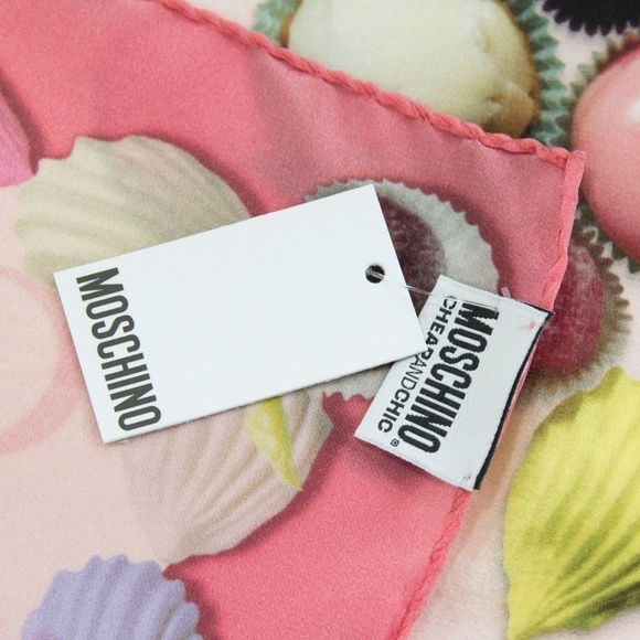 Moschino Sweet Heart Candy Pink Square Silk Scarf - Picture 4 of 7